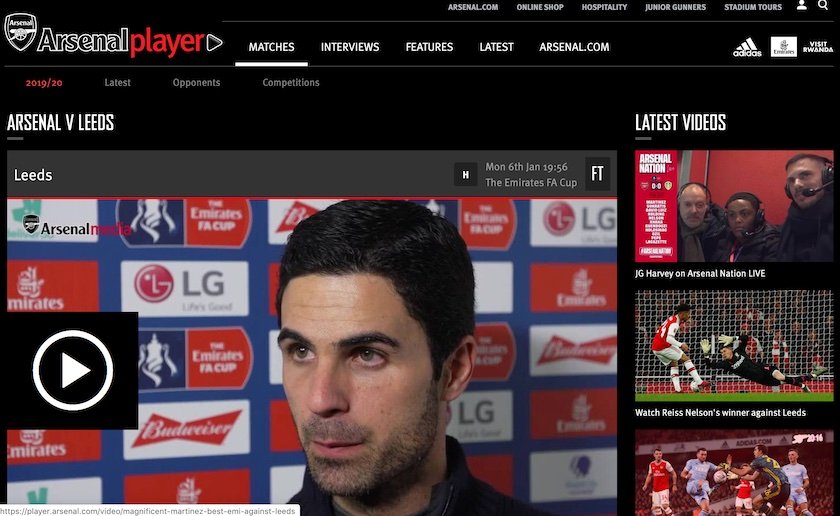 Screenshot of Arsenal site