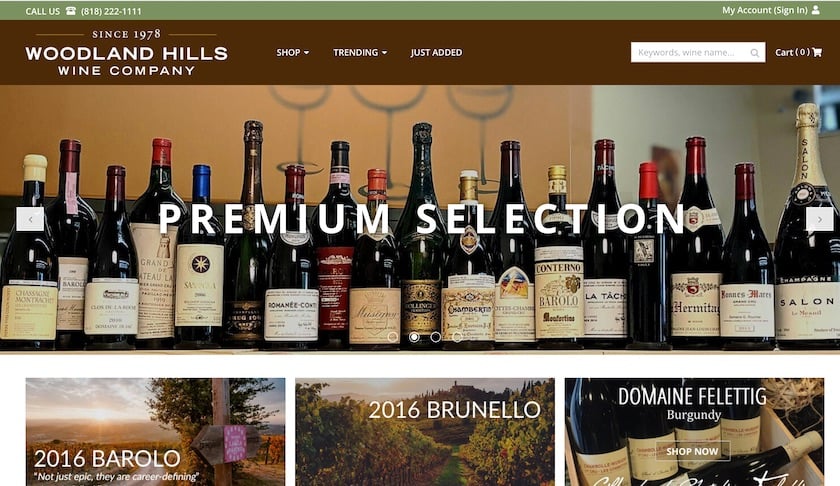 Woodland Hills Wine Company website