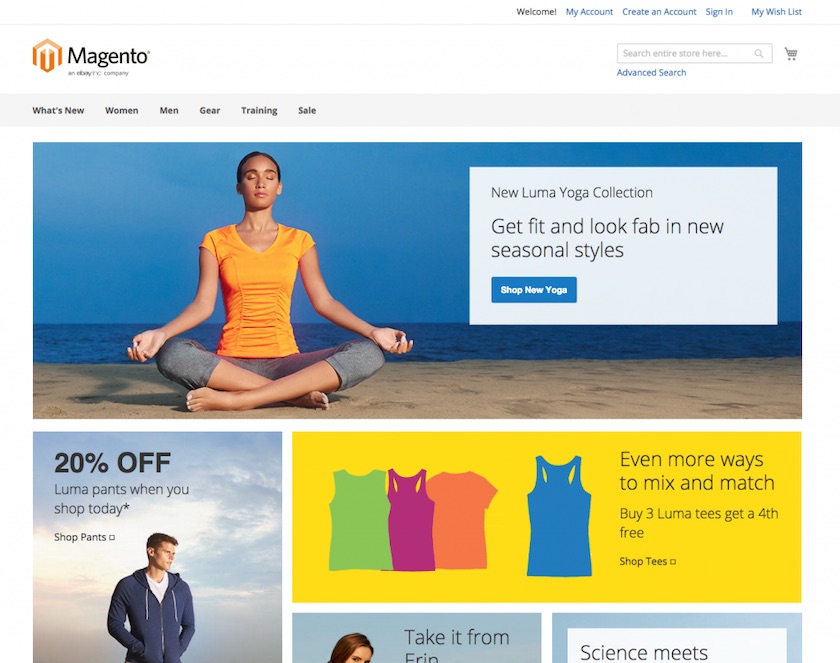 Screenshot of default Magento theme homepage