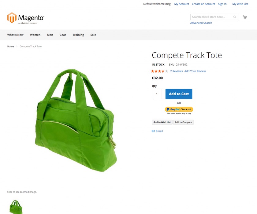 Screenshot of default Magento theme product page