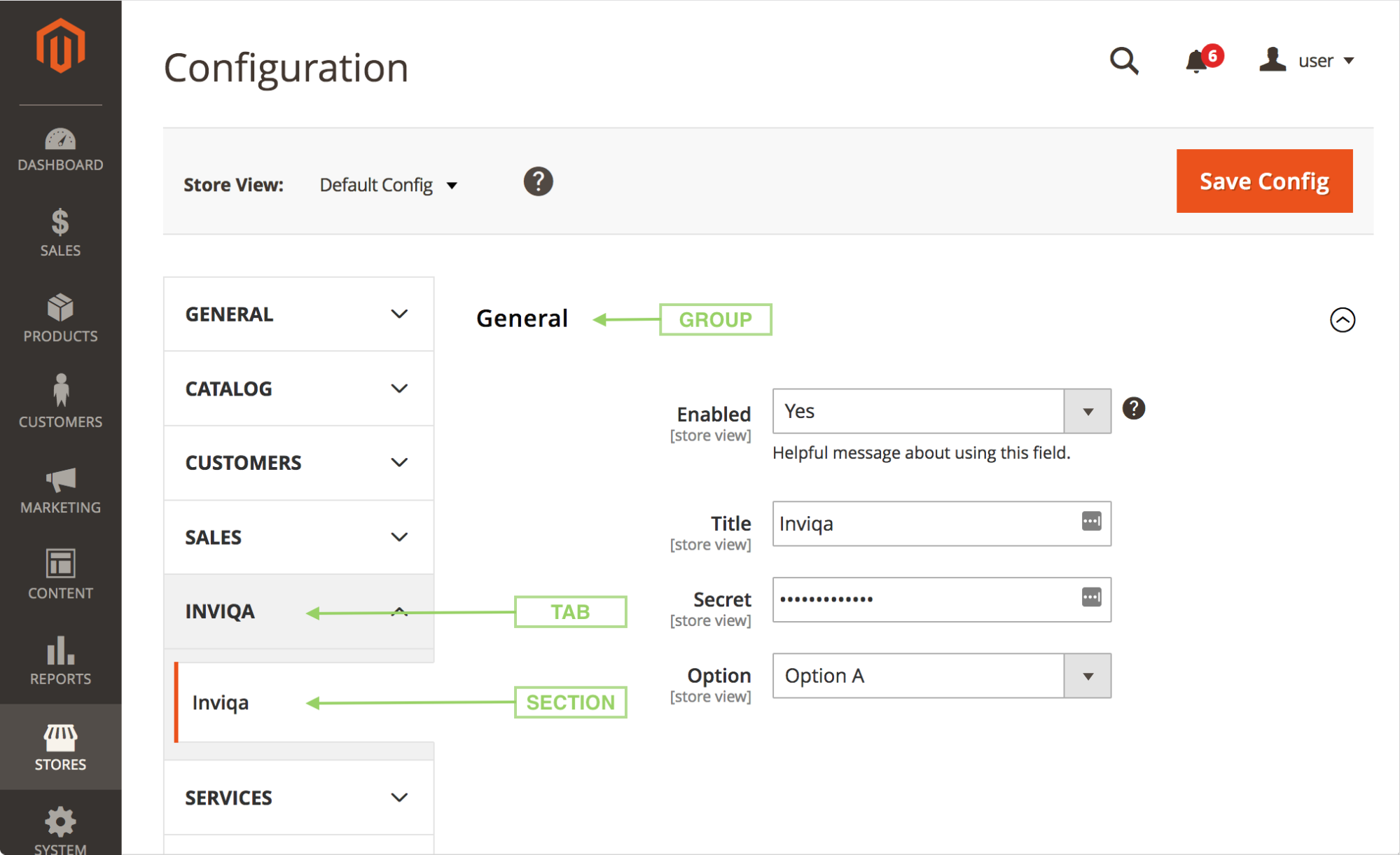 screenshot of the magento 2 configuration section