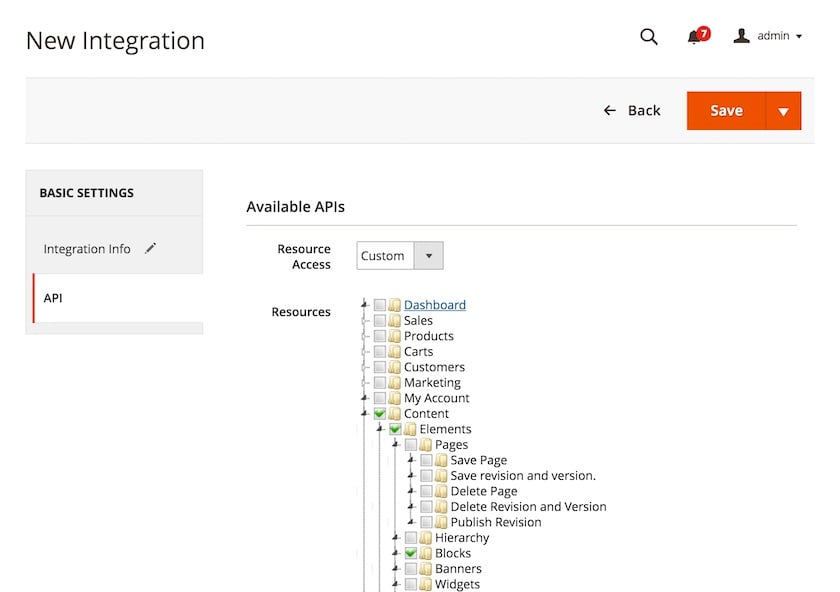 screenshot showing integration API set-up