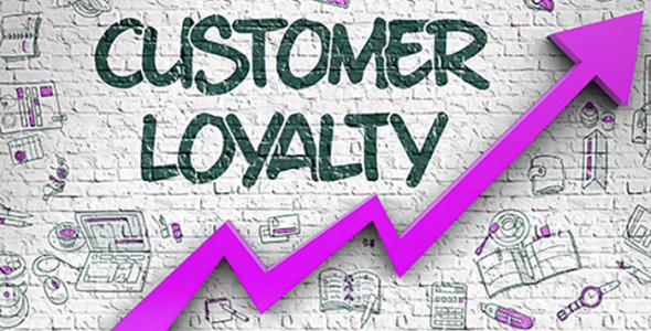 Customer loyalty with purple arrow underneath going upwards