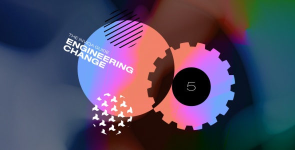 Abstract shapes with the words The Inviqa Guide to Engineering Change and the number 5 on it