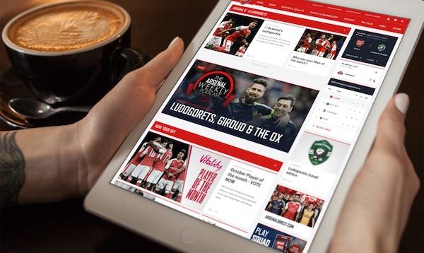 Arsenal website on a tablet